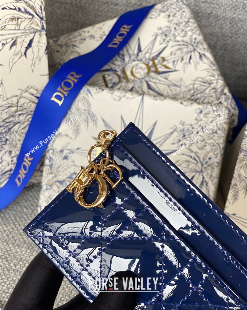 Dior Lady Dior Five-Slot Card Holder in Patent Cannage Calfskin Dark Blue (XXG-23112004)