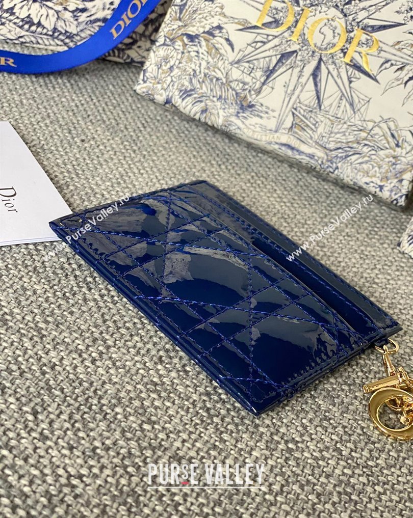 Dior Lady Dior Five-Slot Card Holder in Patent Cannage Calfskin Dark Blue (XXG-23112004)