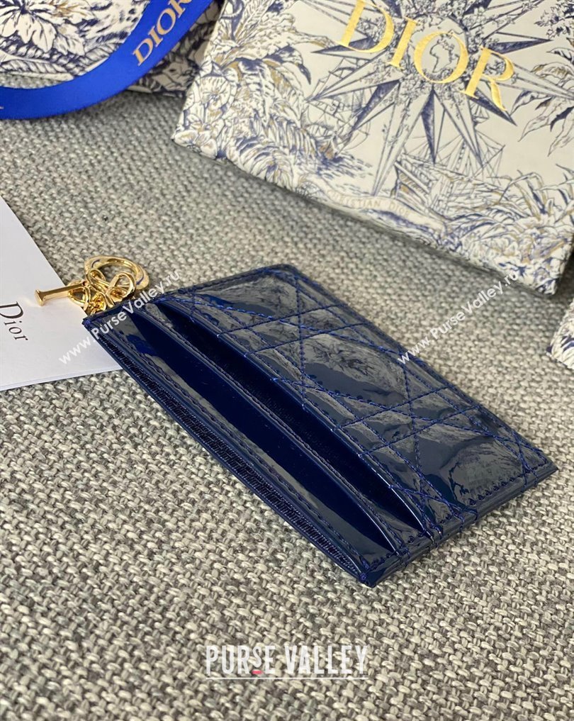 Dior Lady Dior Five-Slot Card Holder in Patent Cannage Calfskin Dark Blue (XXG-23112004)