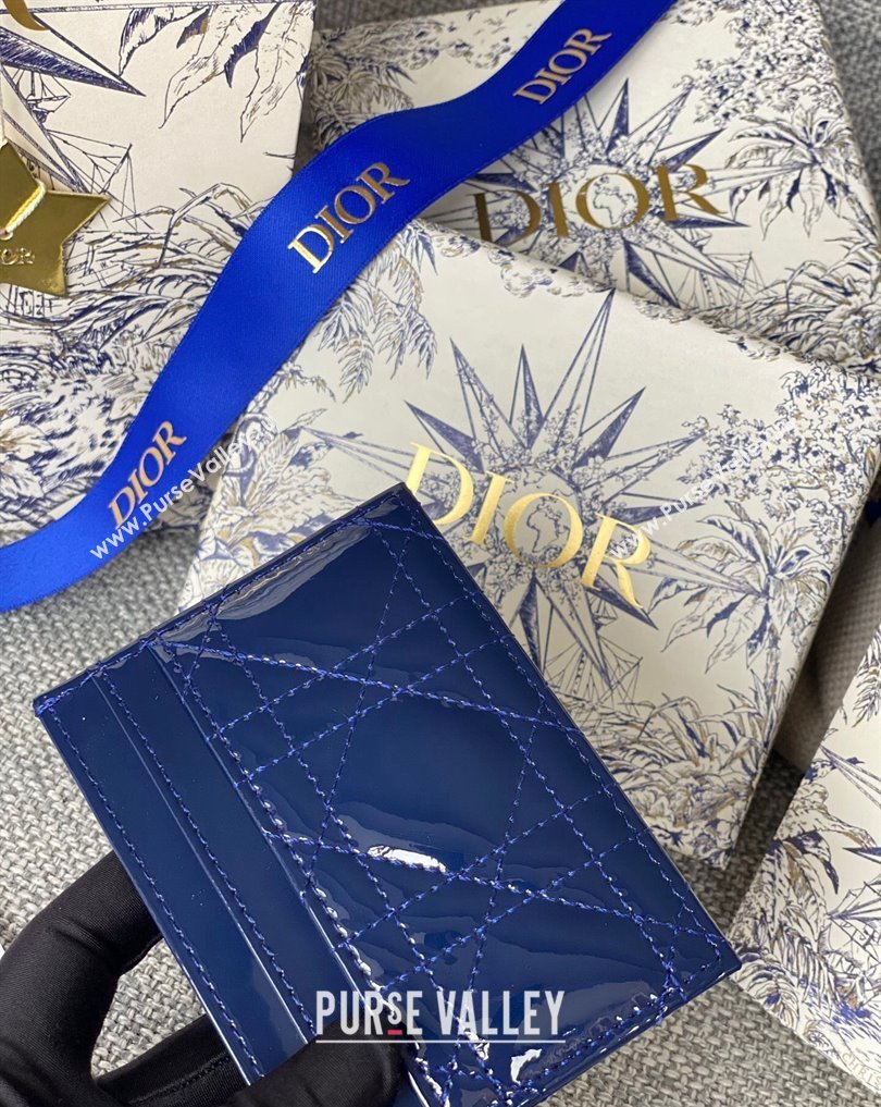 Dior Lady Dior Five-Slot Card Holder in Patent Cannage Calfskin Dark Blue (XXG-23112004)