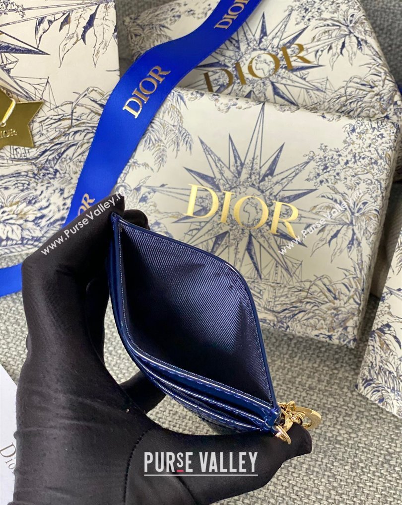 Dior Lady Dior Five-Slot Card Holder in Patent Cannage Calfskin Dark Blue (XXG-23112004)