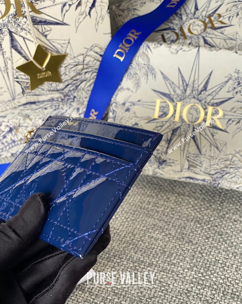 Dior Lady Dior Five-Slot Card Holder in Patent Cannage Calfskin Dark Blue (XXG-23112004)