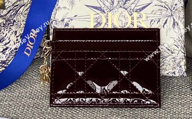 Dior Lady Dior Five-Slot Card Holder in Patent Cannage Calfskin Burgundy (XXG-23112005)