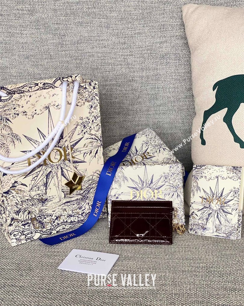 Dior Lady Dior Five-Slot Card Holder in Patent Cannage Calfskin Burgundy (XXG-23112005)