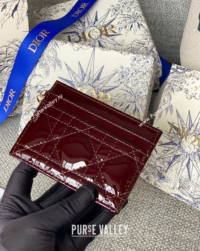 Dior Lady Dior Five-Slot Card Holder in Patent Cannage Calfskin Burgundy (XXG-23112005)