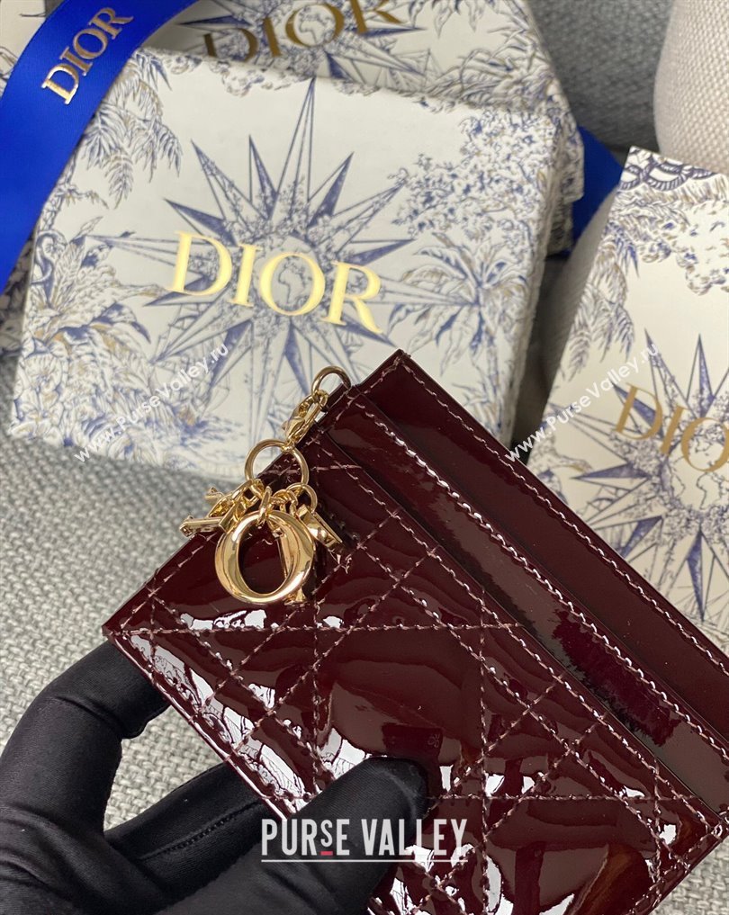 Dior Lady Dior Five-Slot Card Holder in Patent Cannage Calfskin Burgundy (XXG-23112005)