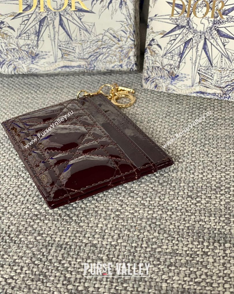 Dior Lady Dior Five-Slot Card Holder in Patent Cannage Calfskin Burgundy (XXG-23112005)