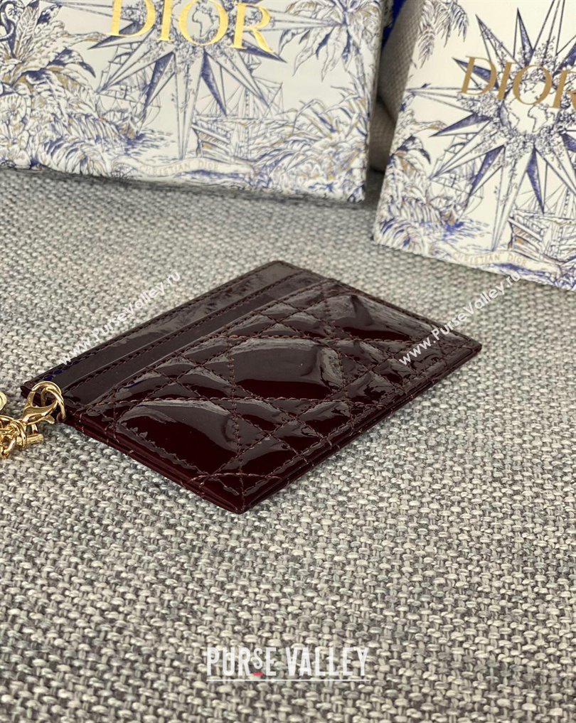 Dior Lady Dior Five-Slot Card Holder in Patent Cannage Calfskin Burgundy (XXG-23112005)