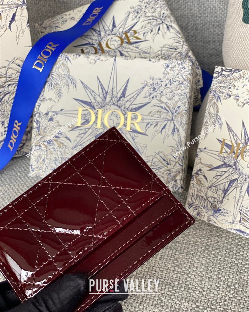 Dior Lady Dior Five-Slot Card Holder in Patent Cannage Calfskin Burgundy (XXG-23112005)