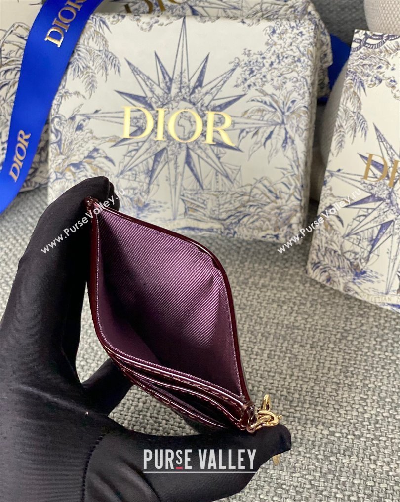 Dior Lady Dior Five-Slot Card Holder in Patent Cannage Calfskin Burgundy (XXG-23112005)
