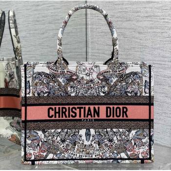 Dior Medium Book Tote Bag in White and Pastel Pink Butterfly Around The World Embroidery (XXG-23112021)