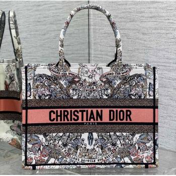Dior Medium Book Tote Bag in White and Pastel Pink Butterfly Around The World Embroidery (XXG-23112021)