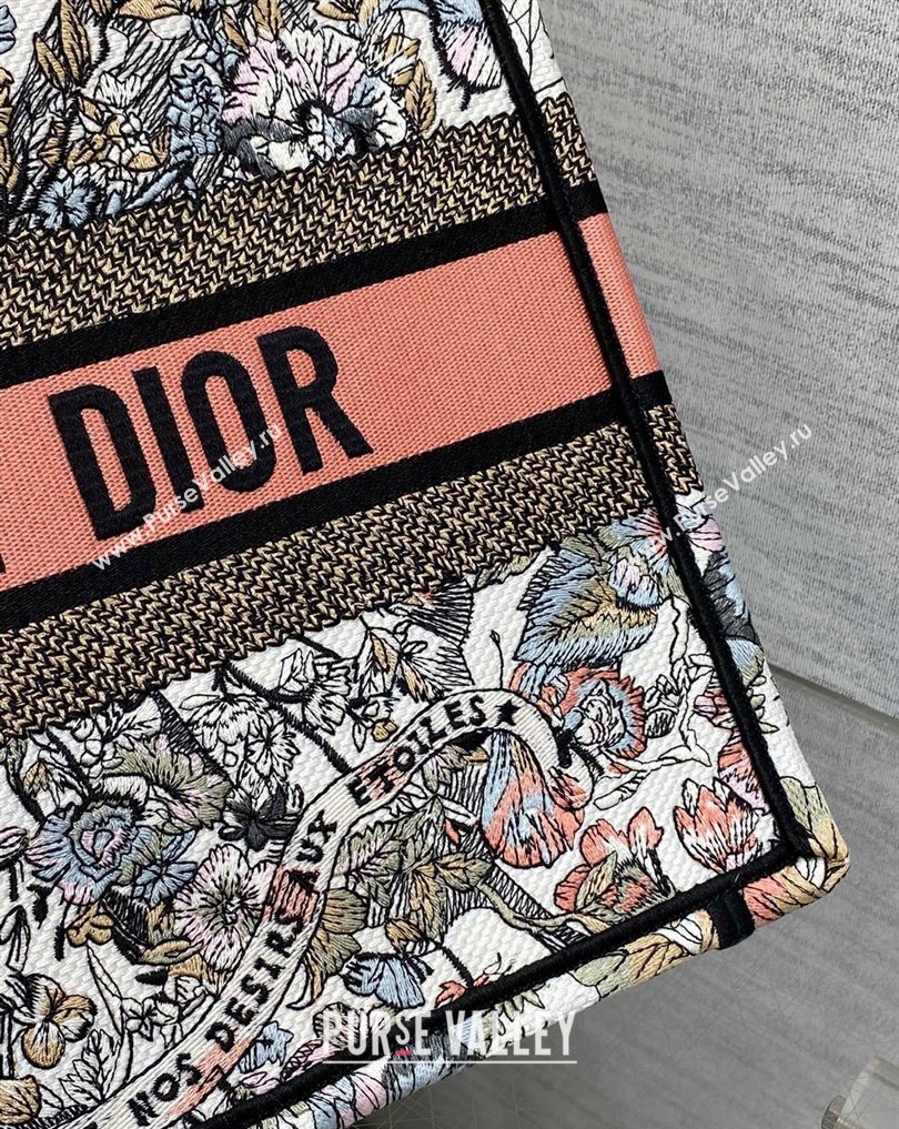 Dior Medium Book Tote Bag in White and Pastel Pink Butterfly Around The World Embroidery (XXG-23112021)