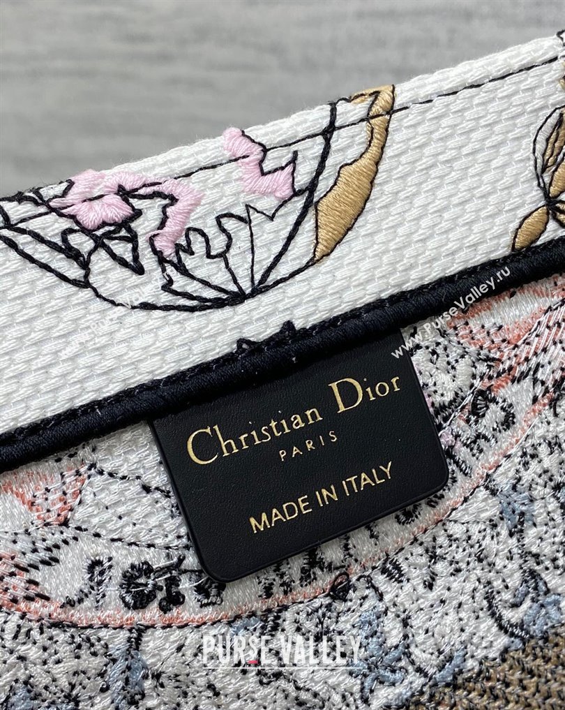 Dior Medium Book Tote Bag in White and Pastel Pink Butterfly Around The World Embroidery (XXG-23112021)