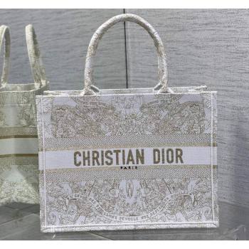 Dior Medium Book Tote Bag in Gold-tone and White Butterfly Around The World Embroidery (XXG-23112025)