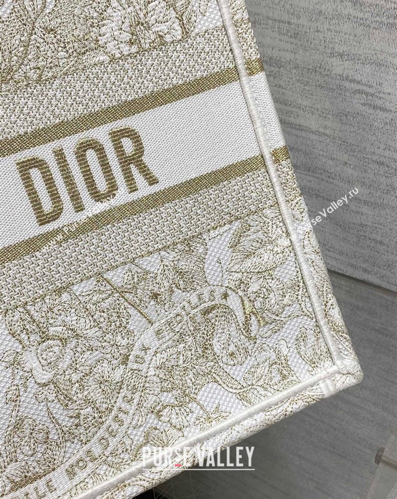 Dior Medium Book Tote Bag in Gold-tone and White Butterfly Around The World Embroidery (XXG-23112025)