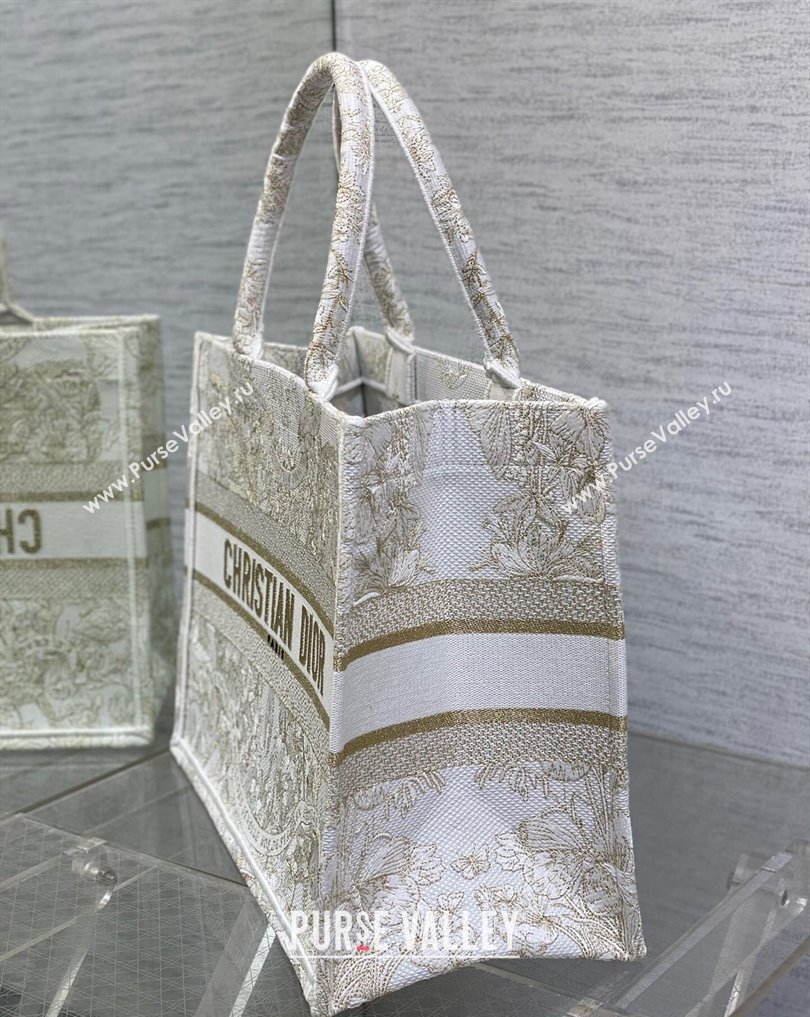 Dior Medium Book Tote Bag in Gold-tone and White Butterfly Around The World Embroidery (XXG-23112025)