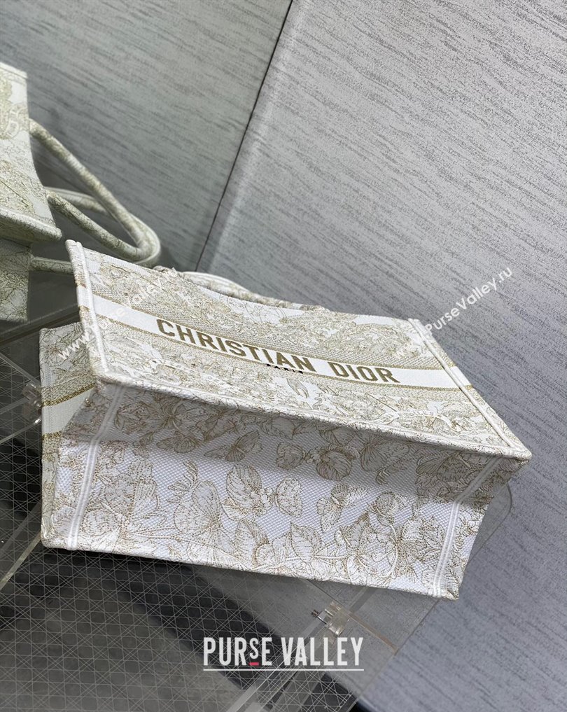 Dior Medium Book Tote Bag in Gold-tone and White Butterfly Around The World Embroidery (XXG-23112025)