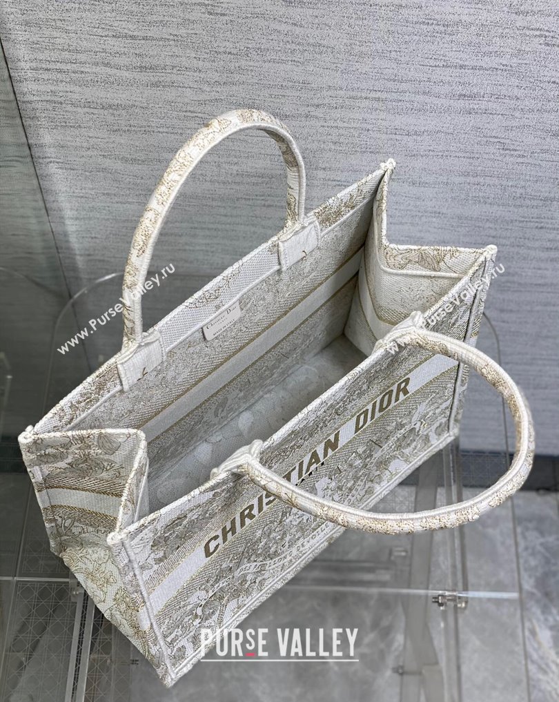 Dior Medium Book Tote Bag in Gold-tone and White Butterfly Around The World Embroidery (XXG-23112025)
