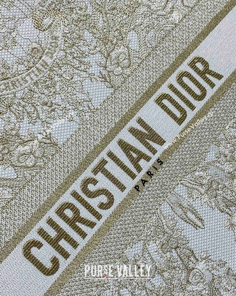 Dior Large Book Tote Bag in Gold-tone and White Butterfly Around The World Embroidery (XXG-23112024)