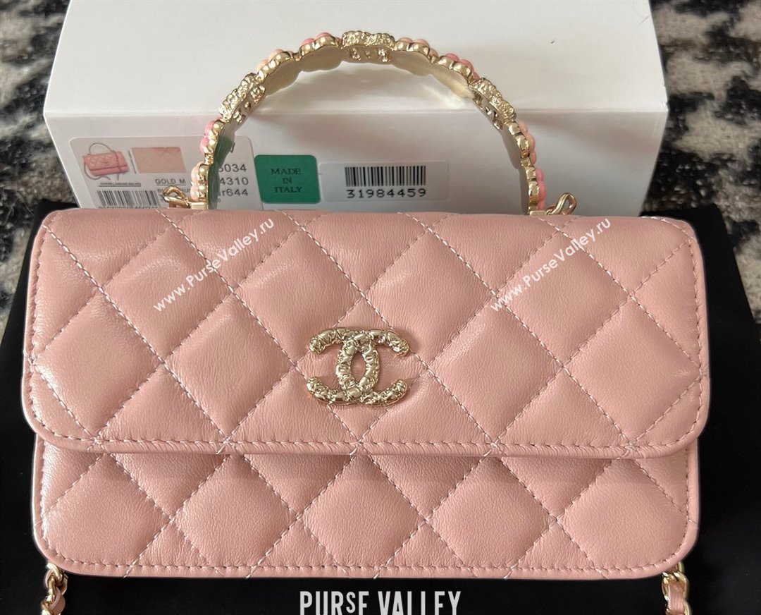 Chanel Mini Flap Bag with Flower Top Handle A96034 Pink 2024 (jiyuan-23112209)