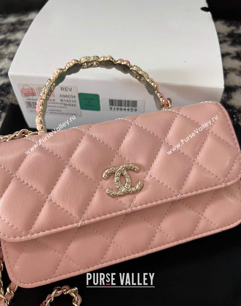 Chanel Mini Flap Bag with Flower Top Handle A96034 Pink 2024 (jiyuan-23112209)