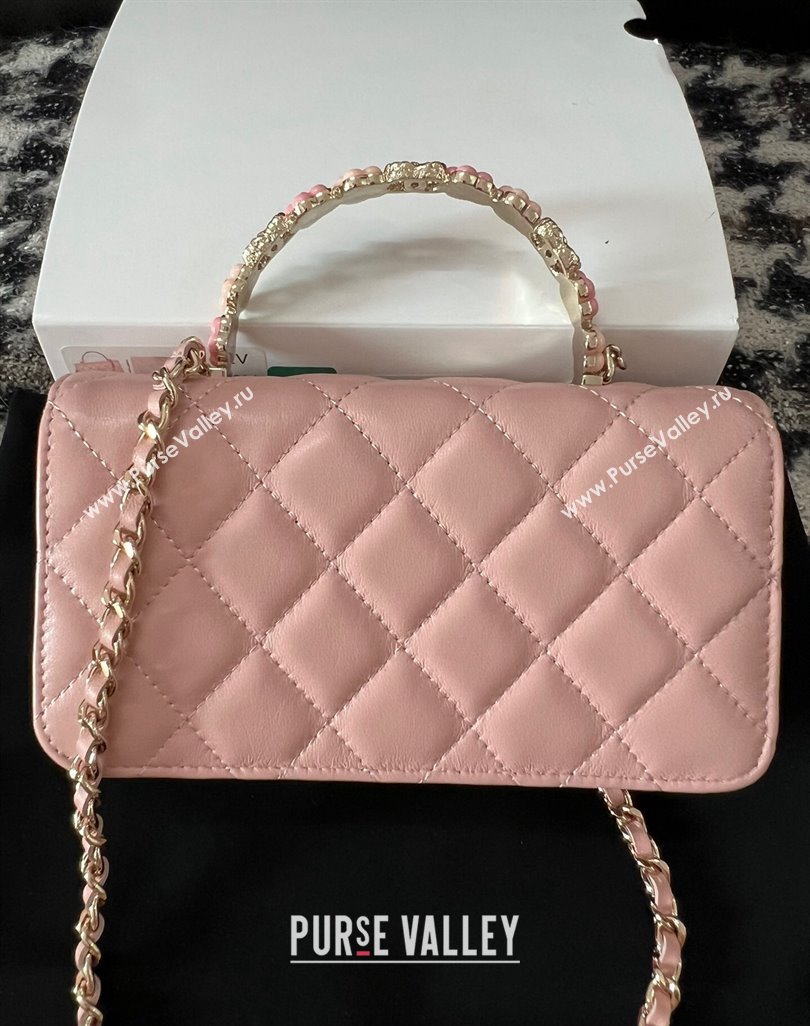 Chanel Mini Flap Bag with Flower Top Handle A96034 Pink 2024 (jiyuan-23112209)