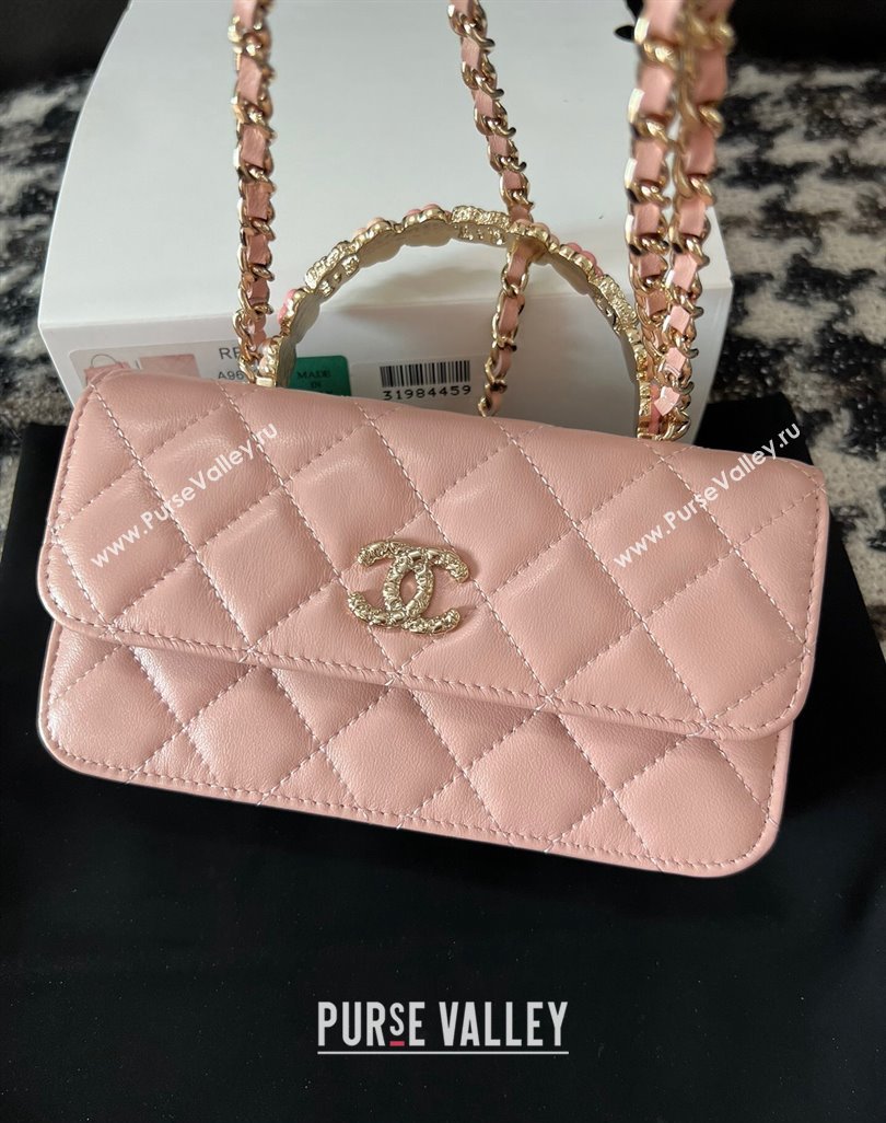 Chanel Mini Flap Bag with Flower Top Handle A96034 Pink 2024 (jiyuan-23112209)