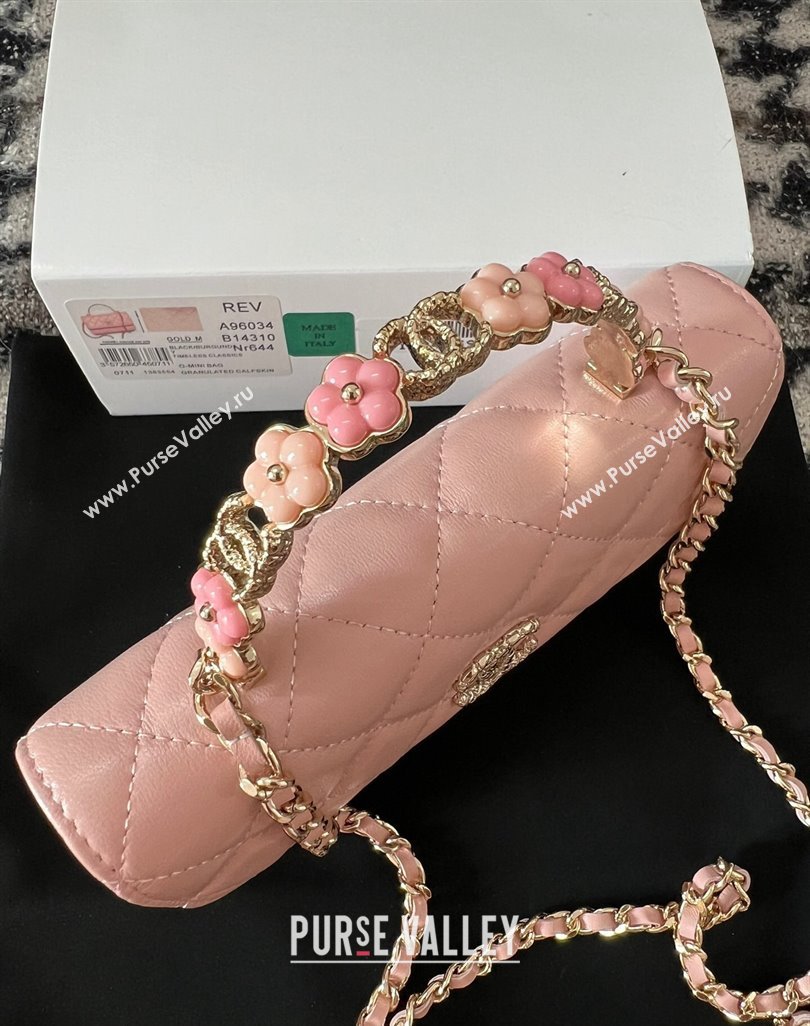 Chanel Mini Flap Bag with Flower Top Handle A96034 Pink 2024 (jiyuan-23112209)