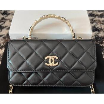 Chanel Mini Flap Bag with Flower Top Handle A96034 Black 2024 (jiyuan-23112207)