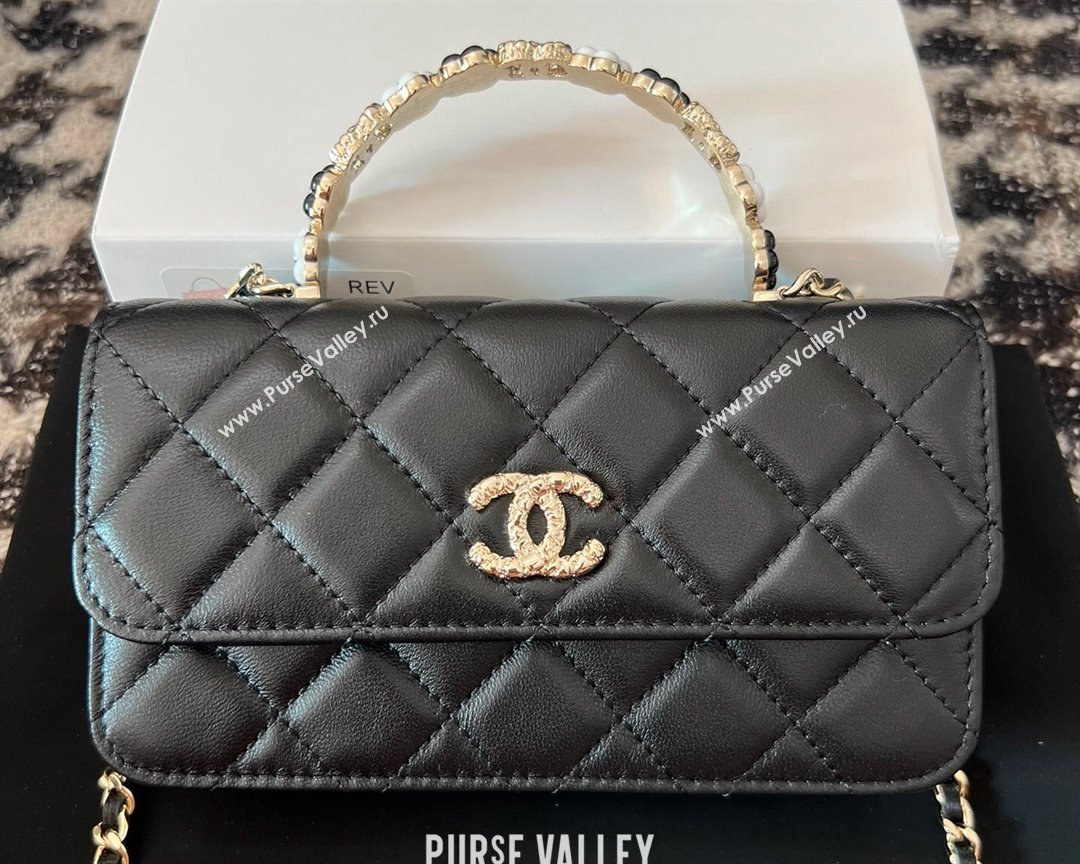 Chanel Mini Flap Bag with Flower Top Handle A96034 Black 2024 (jiyuan-23112207)