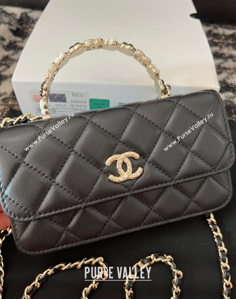 Chanel Mini Flap Bag with Flower Top Handle A96034 Black 2024 (jiyuan-23112207)