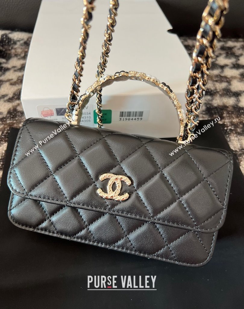 Chanel Mini Flap Bag with Flower Top Handle A96034 Black 2024 (jiyuan-23112207)