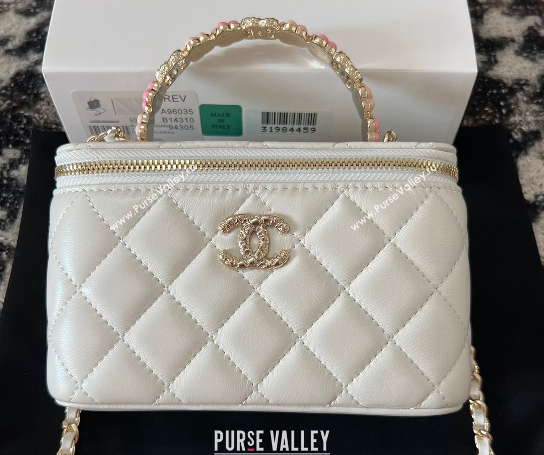 Chanel Small Vanity Case Bag with Flower Top Handle A96035 White 2024 (jiyuan-23112202)