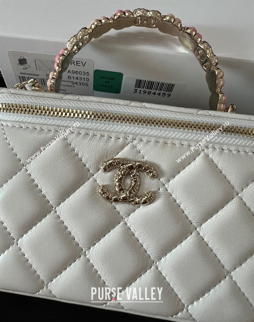 Chanel Small Vanity Case Bag with Flower Top Handle A96035 White 2024 (jiyuan-23112202)