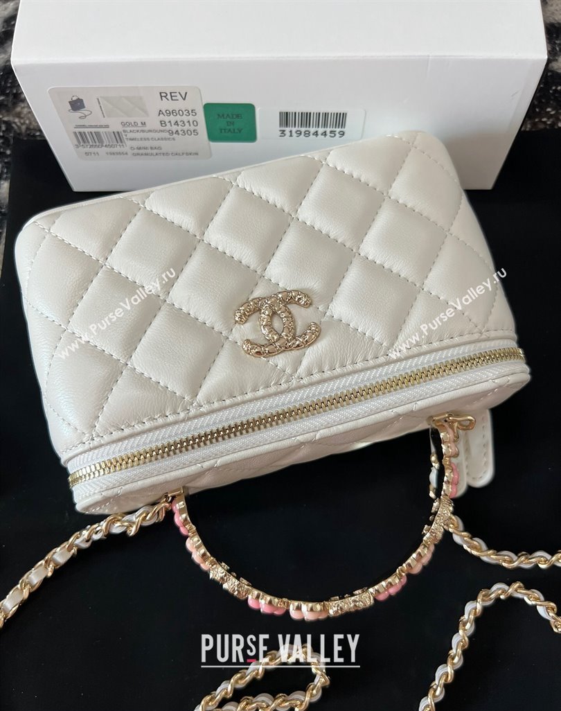 Chanel Small Vanity Case Bag with Flower Top Handle A96035 White 2024 (jiyuan-23112202)