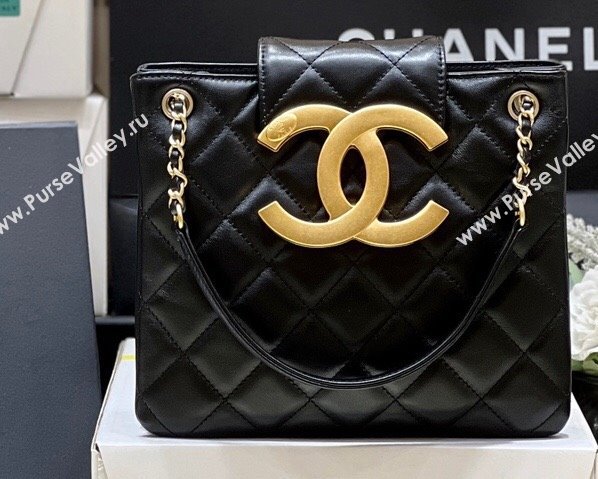 Chanel Lambskin Gold-Tone Metal Shopping Bag AS4596 Black 2024 (ORIGINAL QUALITY) (shunyang-23112204)