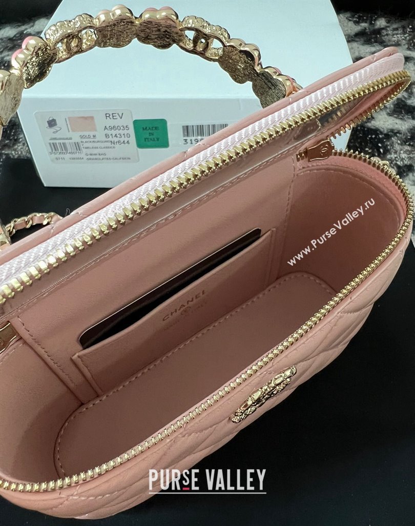 Chanel Small Vanity Case Bag with Flower Top Handle A96035 Pink 2024 (jiyuan-23112203)