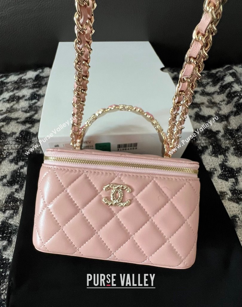 Chanel Small Vanity Case Bag with Flower Top Handle A96035 Pink 2024 (jiyuan-23112203)