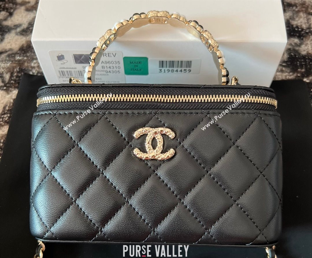 Chanel Small Vanity Case Bag with Flower Top Handle A96035 Black 2024 (jiyuan-23112201)