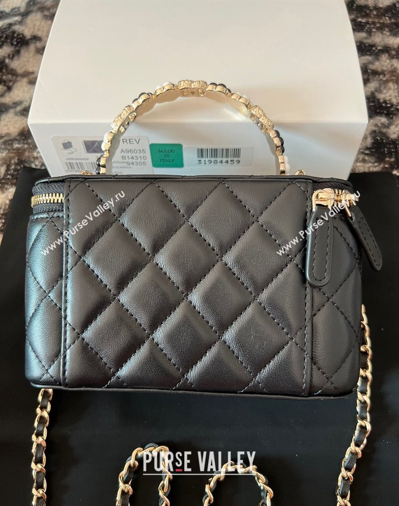 Chanel Small Vanity Case Bag with Flower Top Handle A96035 Black 2024 (jiyuan-23112201)