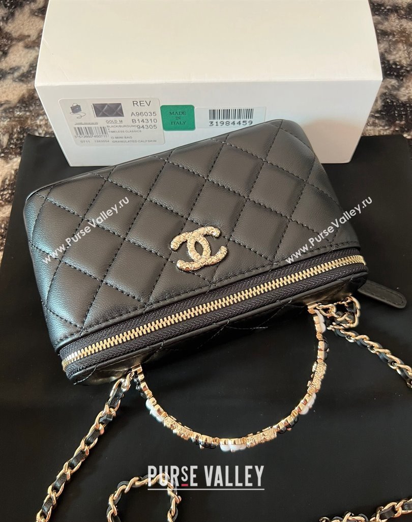 Chanel Small Vanity Case Bag with Flower Top Handle A96035 Black 2024 (jiyuan-23112201)