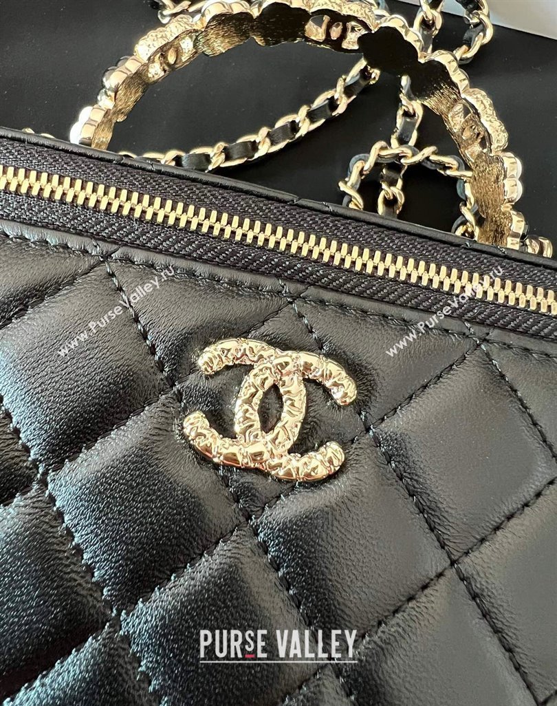 Chanel Small Vanity Case Bag with Flower Top Handle A96035 Black 2024 (jiyuan-23112201)