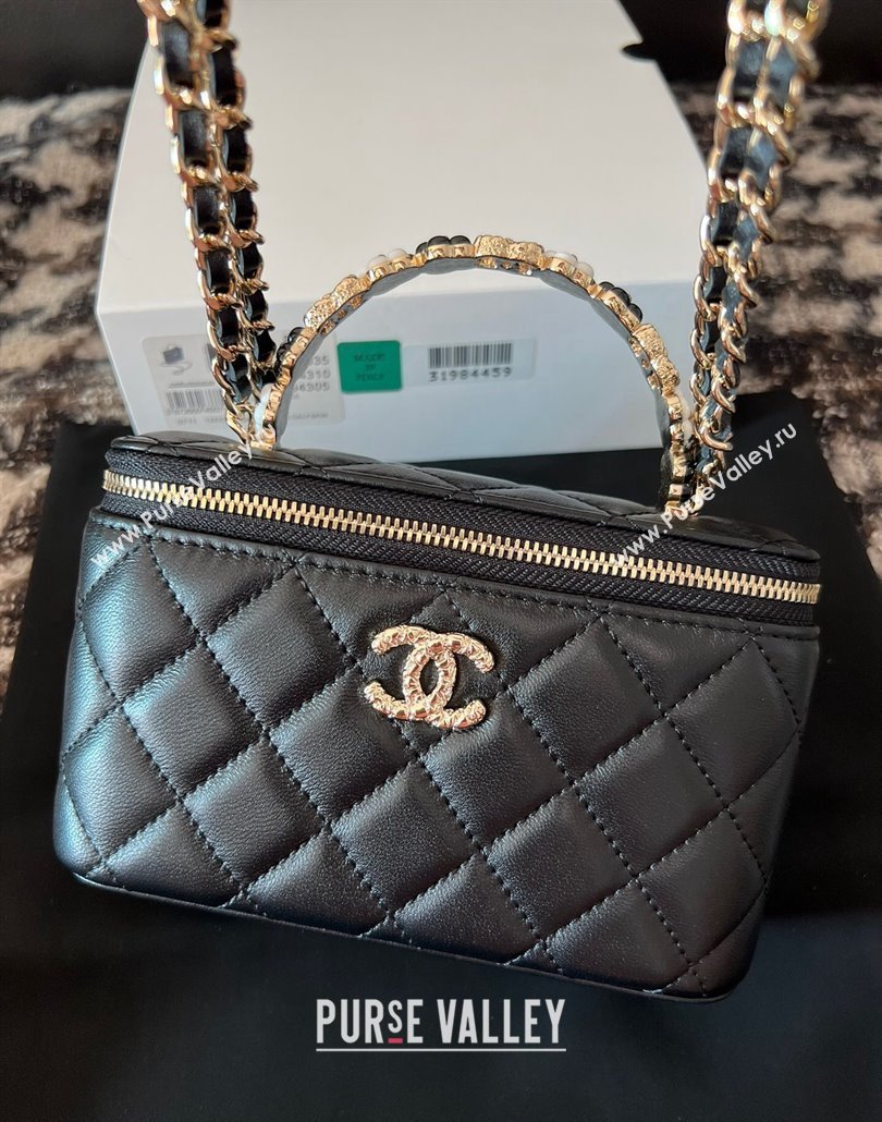 Chanel Small Vanity Case Bag with Flower Top Handle A96035 Black 2024 (jiyuan-23112201)