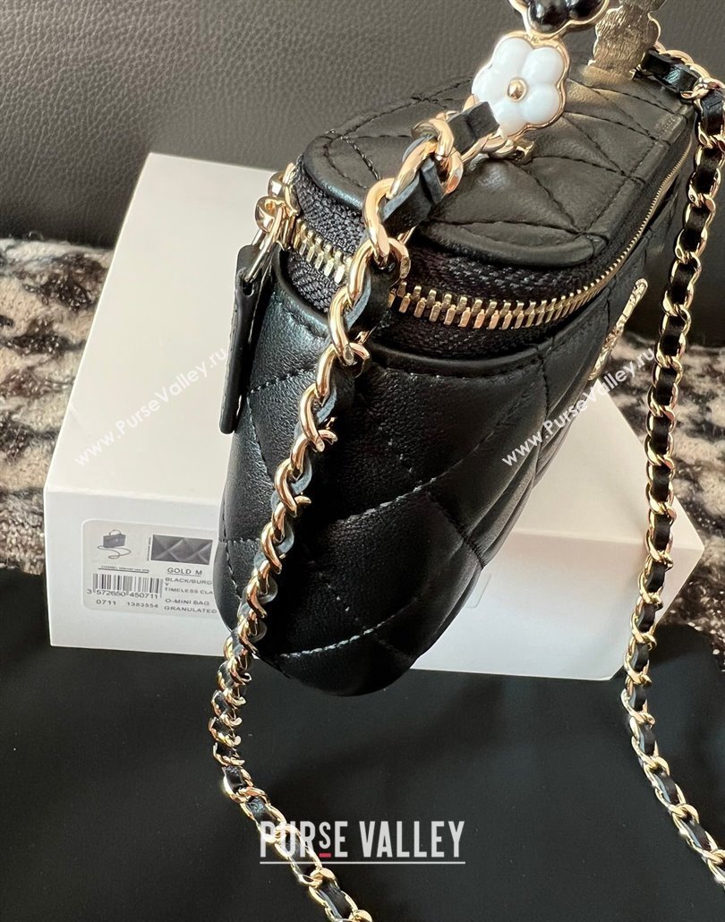 Chanel Small Vanity Case Bag with Flower Top Handle A96035 Black 2024 (jiyuan-23112201)