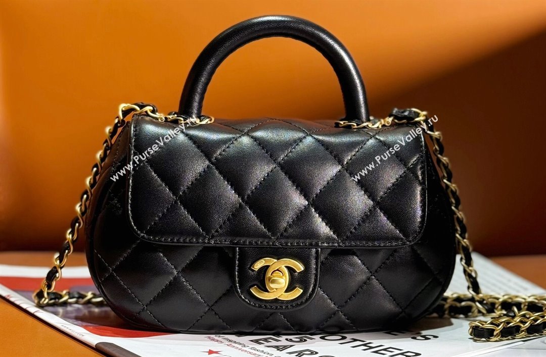 Chanel Lambskin Gold-Tone Metal Small Bag with Top Handle AS4573 Black 2024 (jiyuan-23112226)