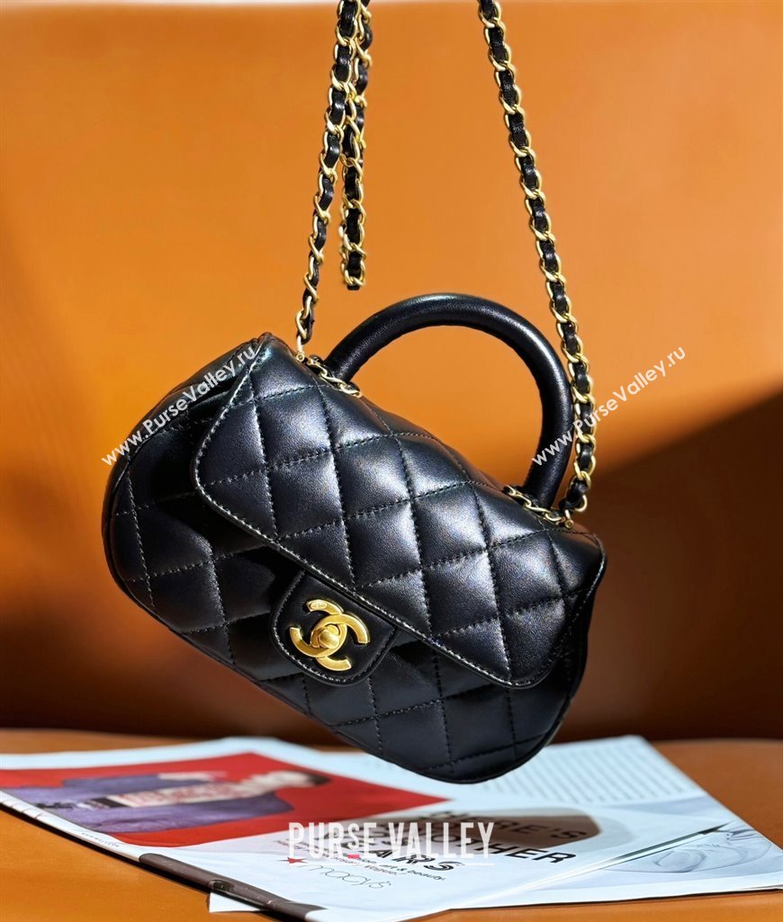 Chanel Lambskin Gold-Tone Metal Small Bag with Top Handle AS4573 Black 2024 (jiyuan-23112226)