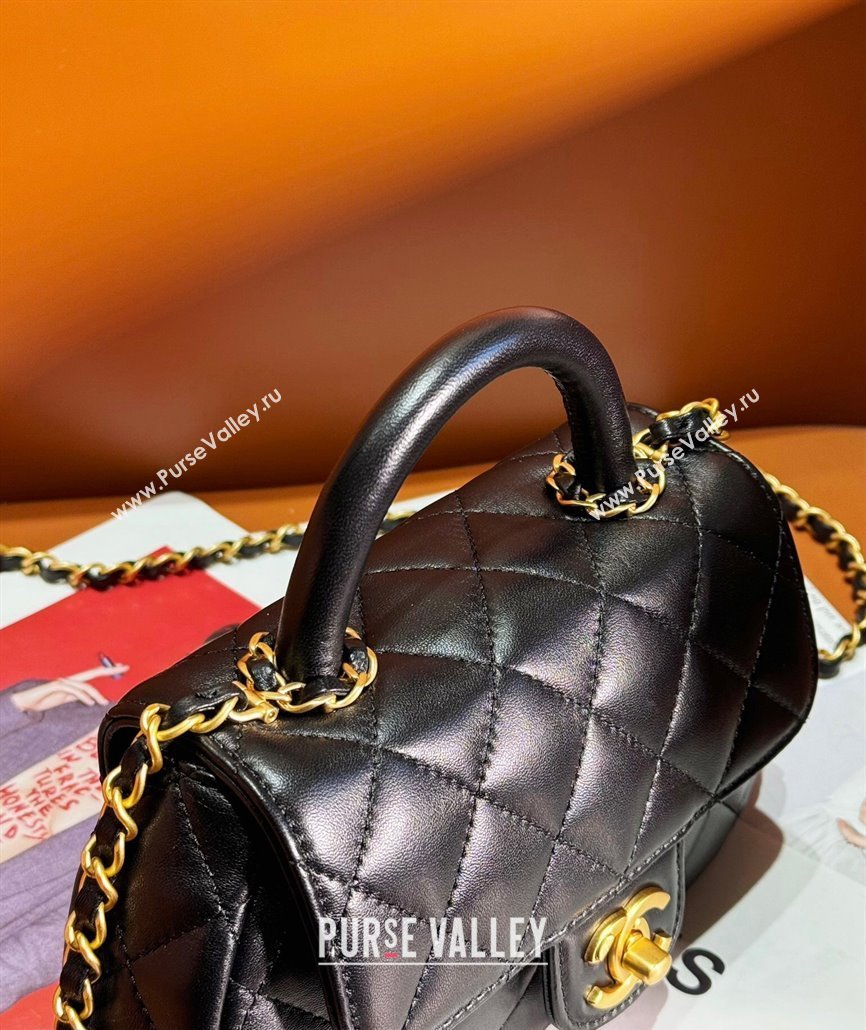 Chanel Lambskin Gold-Tone Metal Small Bag with Top Handle AS4573 Black 2024 (jiyuan-23112226)