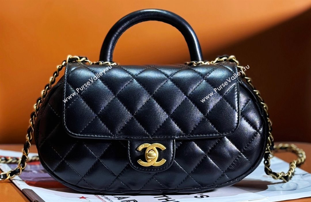 Chanel Lambskin Gold-Tone Metal Bag with Top Handle AS4569 Black 2024 (jiyuan-23112225)