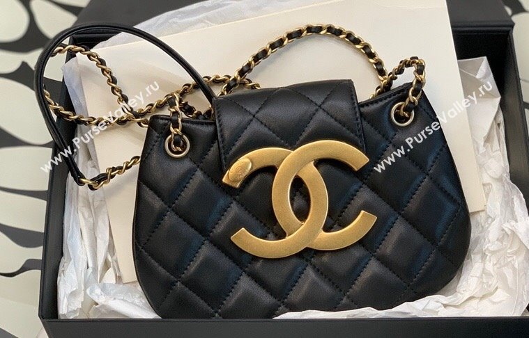 Chanel Lambskin Gold-Tone Metal Small Messenger Bag AS4609 Black 2024 (jiyuan-23112212)